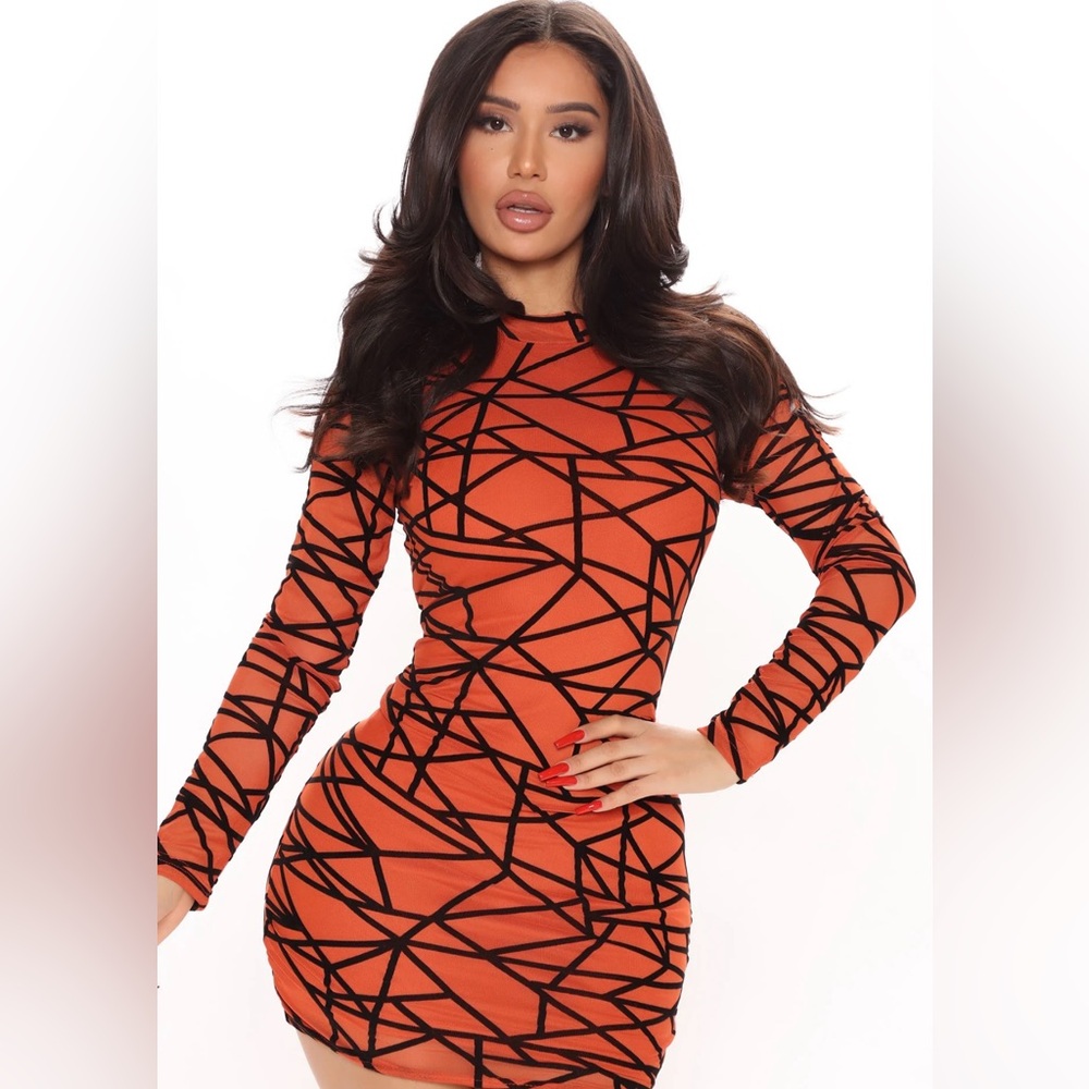 Fashion Nova: Mesh It Up Mini Dress Rust